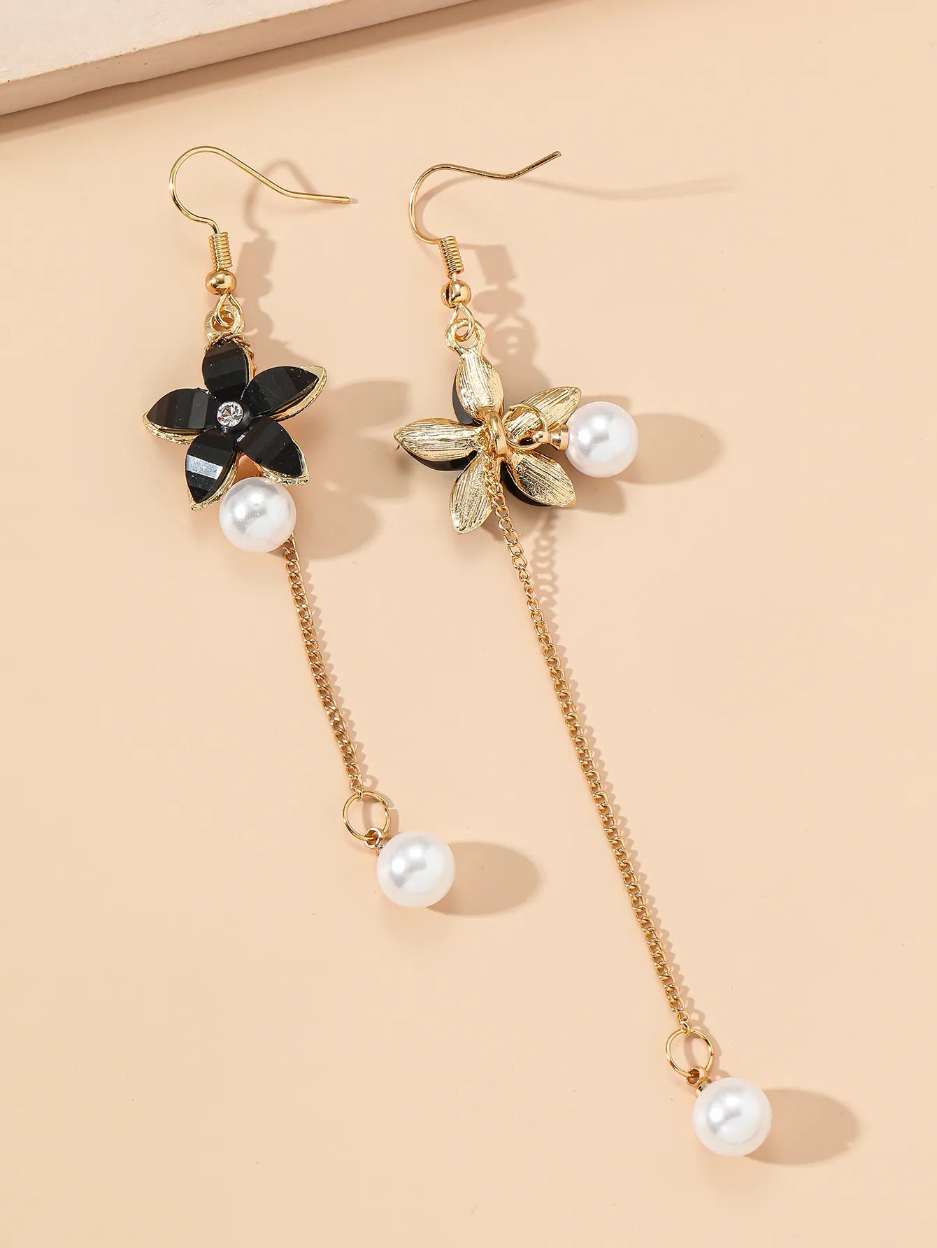 Premium - Ethnic Flower Dangler Earrings - Black