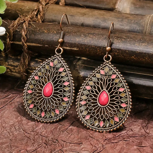 Premium - Blood Red Ethnic Water drop Earring