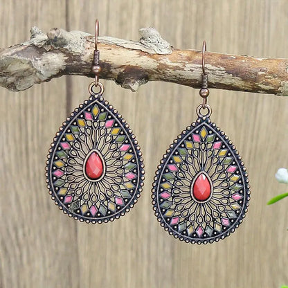 Premium - Blood Red Ethnic Water drop Earring