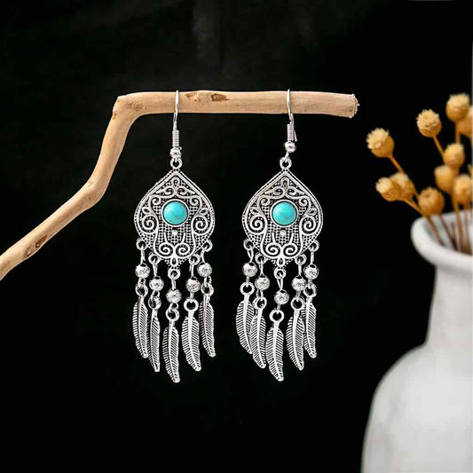 Small Silver Ethnic Danglers -  Blue Turquoise - Style 7