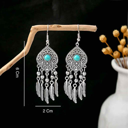 Small Silver Ethnic Danglers -  Blue Turquoise - Style 7