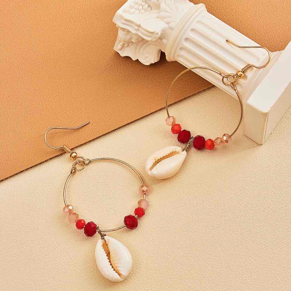 Beaded Hoop Shell Earrings