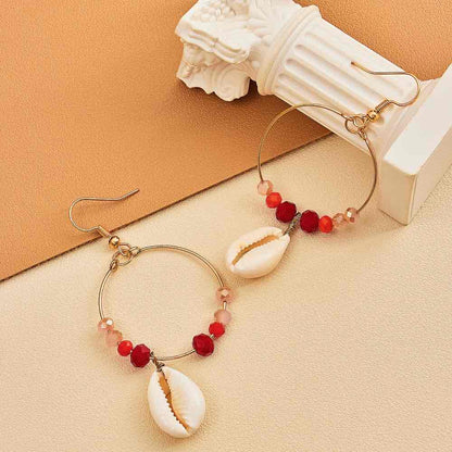 Beaded Hoop Shell Earrings