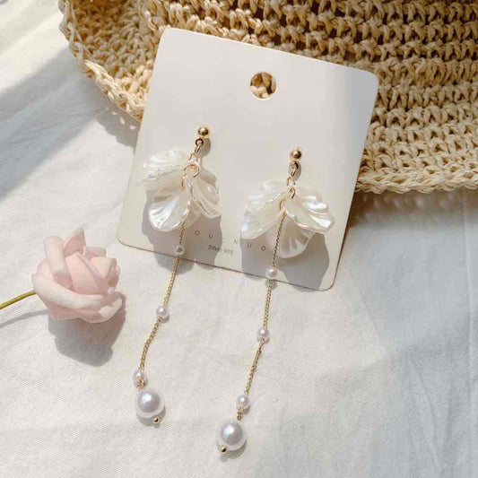 Premium Korean Shell and Pearl Chain Earrings