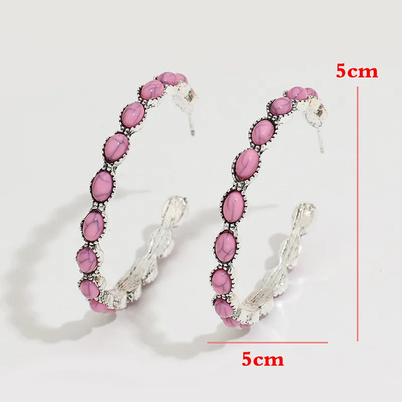 Premium | Pink Stone Hoop Earrings