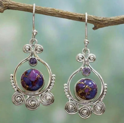 Purple Stone Earrings-Silver Earrings