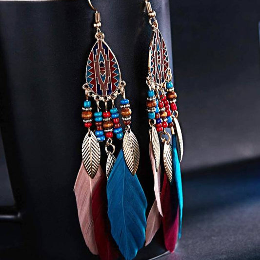 Feather Earrings-Long Earrings-Rainbow Colored