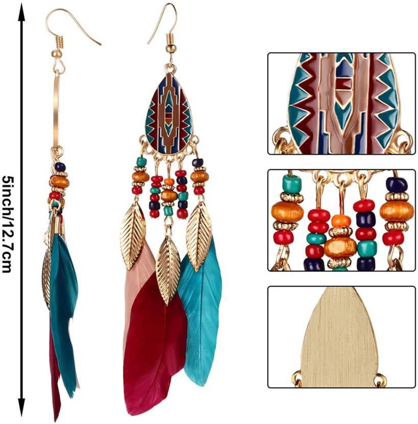 Feather Earrings-Long Earrings-Rainbow Colored