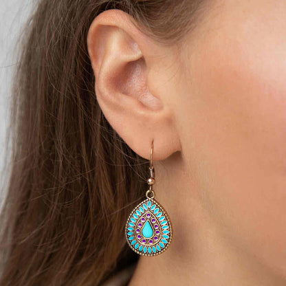 Premium | Sea Green and Magenta - Antique Teardrop Earrings - Ethnic