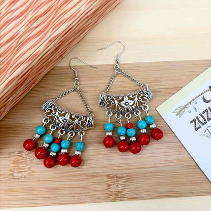 Premium - Ethnic Blue and Red Turquoise Dangler earring