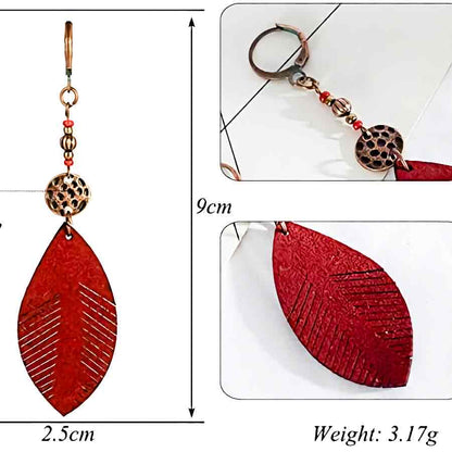 Red Leaf Leather Dangle Earring