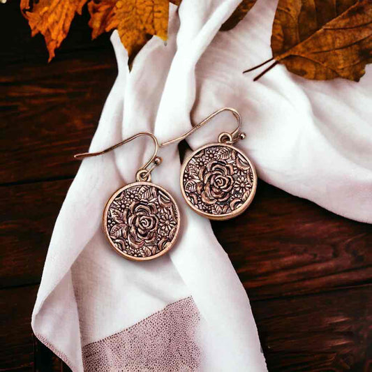 Rose Gold flower Earrings - Round