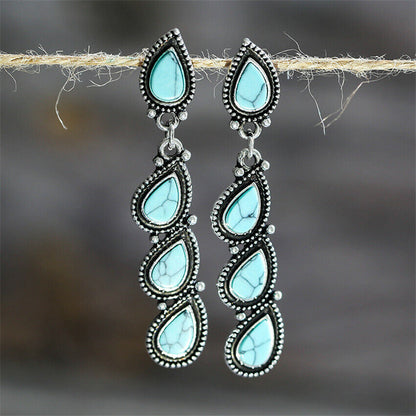 Premium Turquoise Hanging Raindrop Earrings