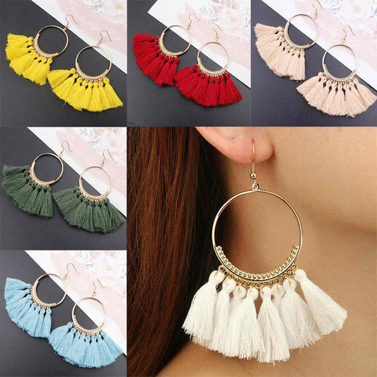 Premium | Tassel Hoop Earrings - 7 colours