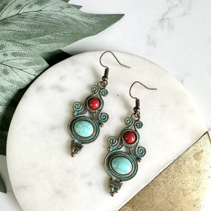 Turquoise Earrings Oxidised - Style 24
