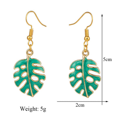 Boho - Green Leaf Design - Korean Earrings - Long Earrings