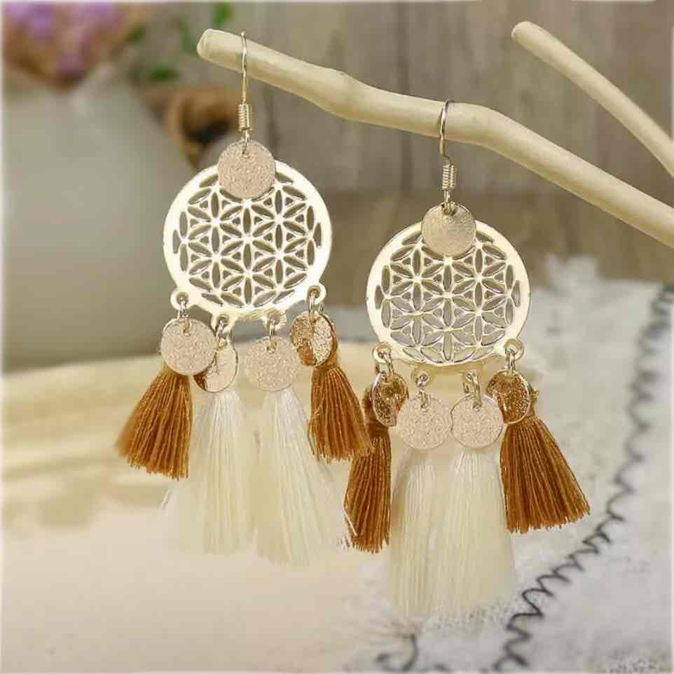 Premium - Sacred Flower of life with tassel Earring