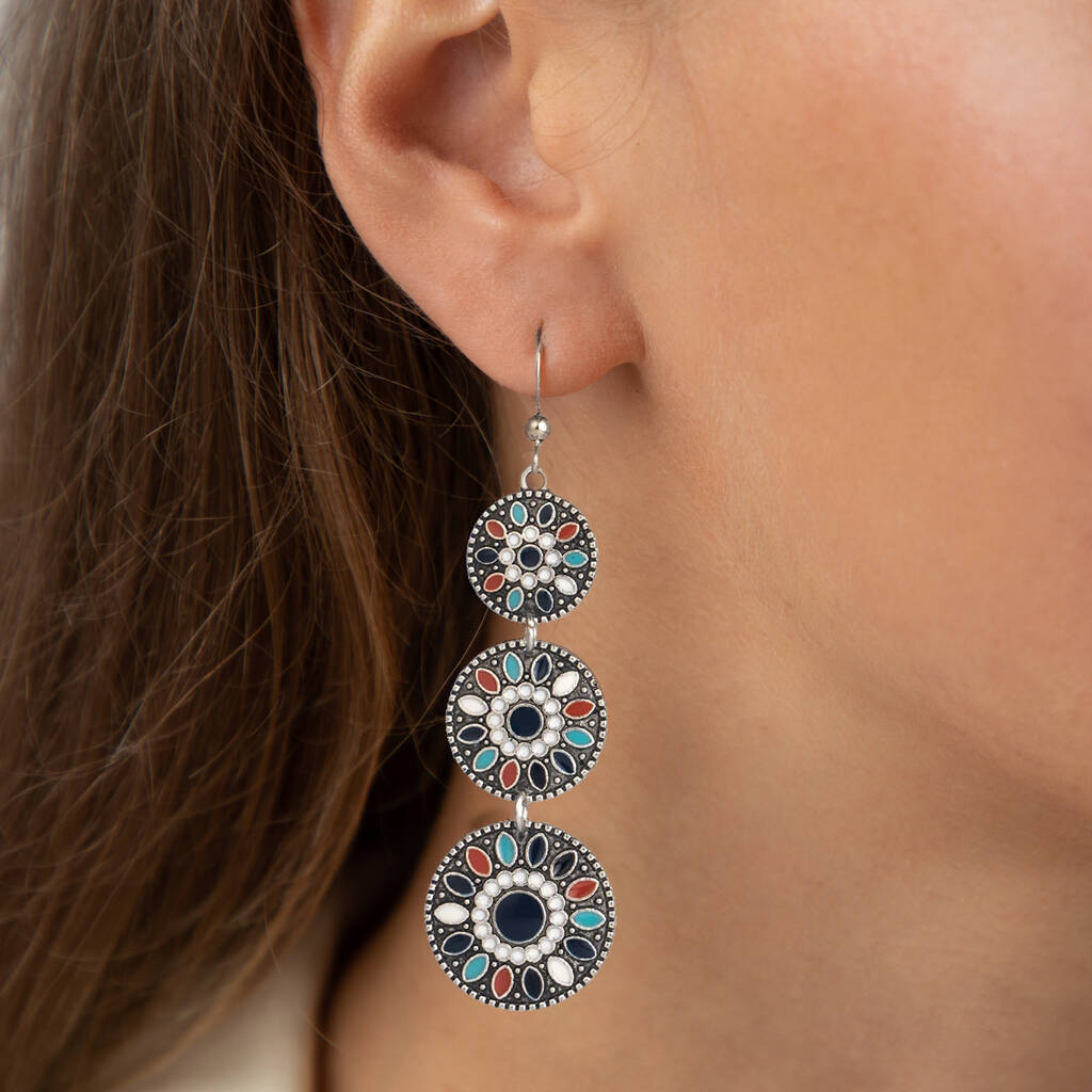 Premium | Blue - Black Boho Ethnic Drop Earrings