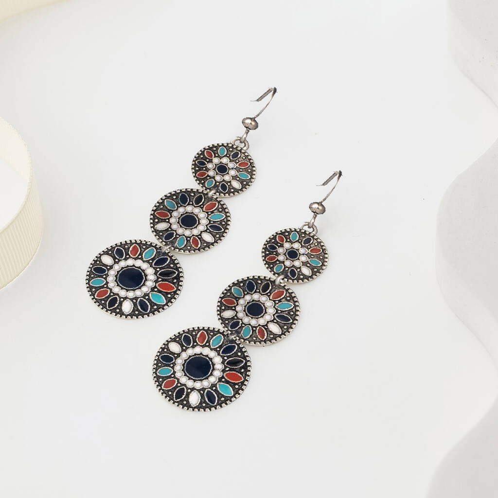 Premium | Blue - Black Boho Ethnic Drop Earrings