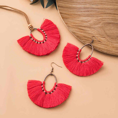 Necklace Set - Earrings - Tassel - Oval Shape