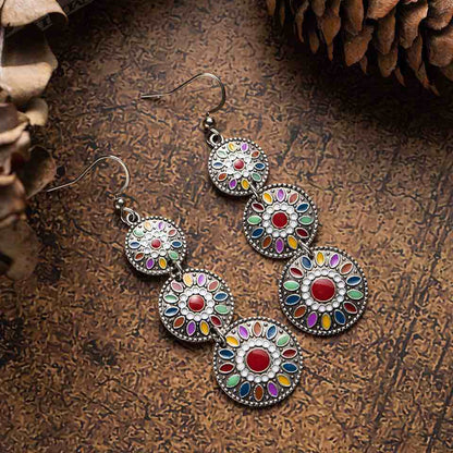 Premium | Wine - Red Boho Ethnic Drop Earrings